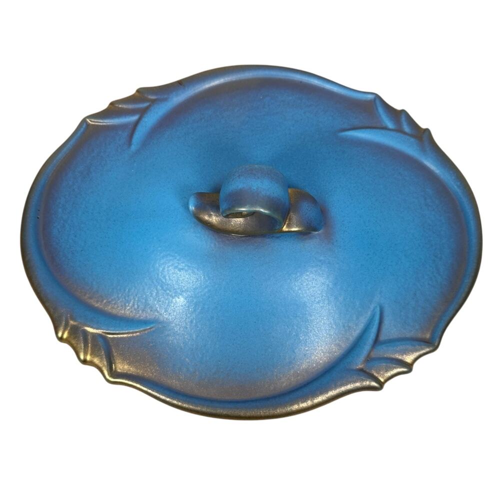 Vintage Wien Keramos Ceramic Dish with‎ Lid 8" Blue & Metallic Gold Matte 3207 - Picture 5 of 11